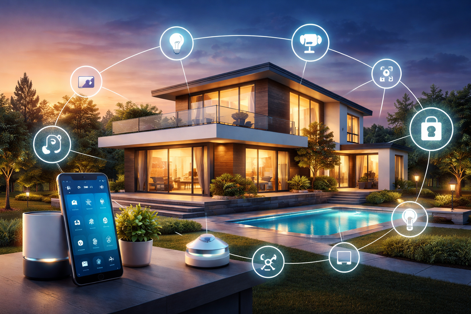 Smart Home in der Abenddämmerung